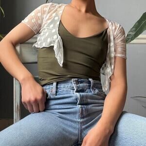 Sheer Polka Dot Tie Front Crop Top (XS/S)